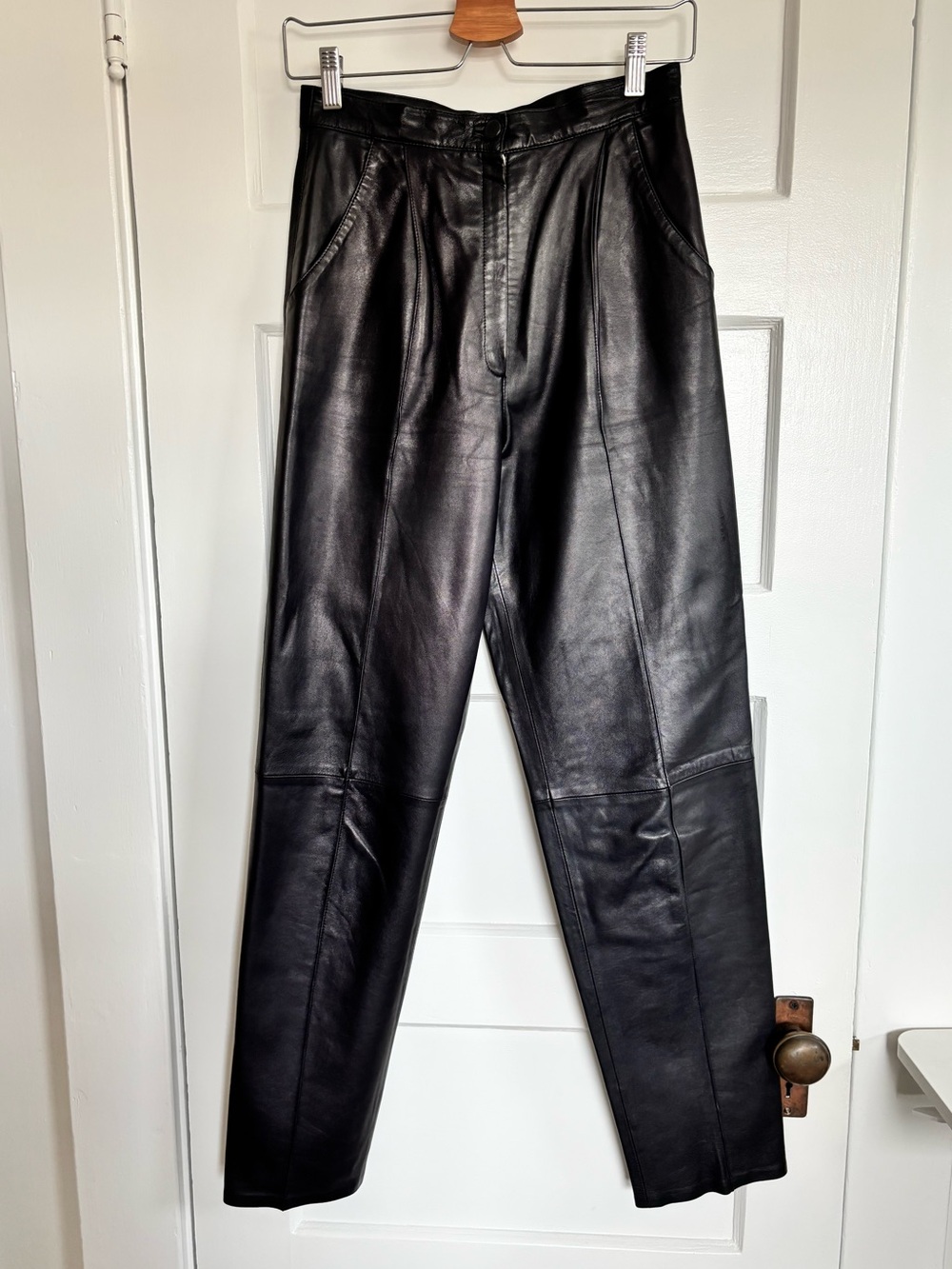 S.R. Ledermode Reutlingen Vintage German high rise black 100% leather pants - 38